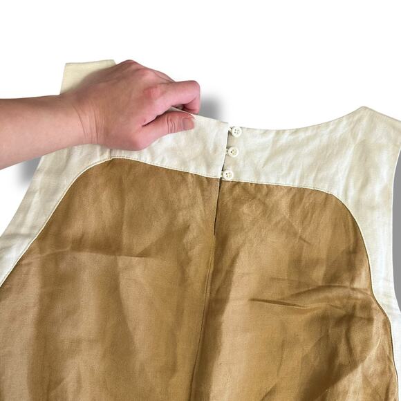 Gigliotti Italy Linen Rayon Tan & Cream Colorblock Dress Size S - Picture 5 of 7
